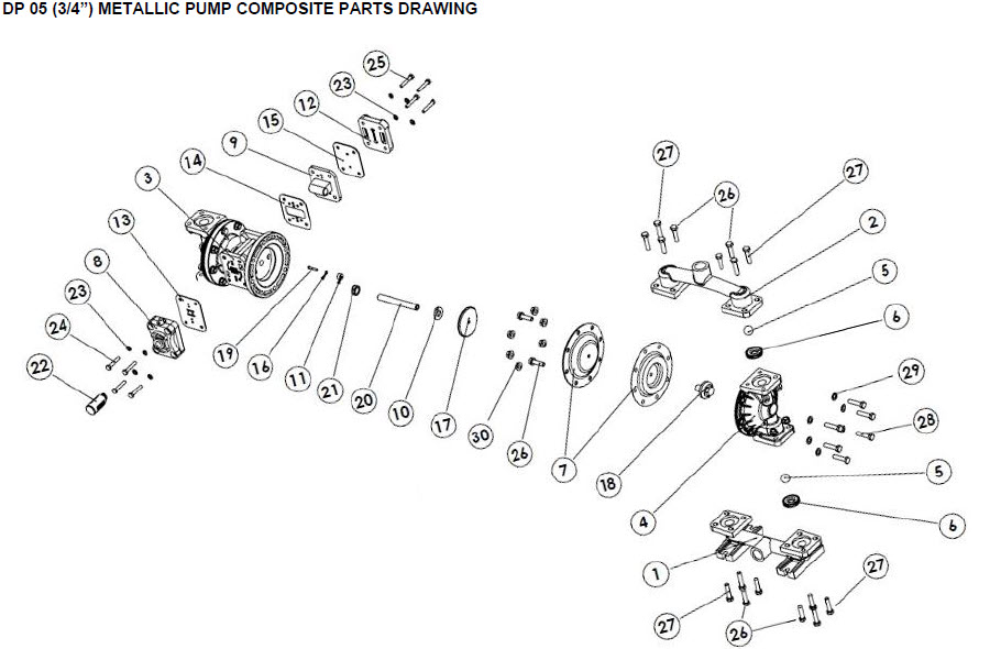 نقشه انفجاری قطعات پمپ دیافراگمی دیا Dia Pump Spare Part مدل DP-05 Pro